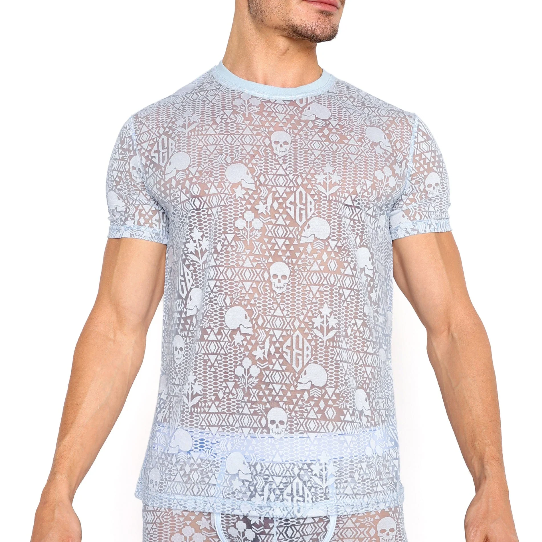 Skull & Bones Burnout Tee Blue - Image 4